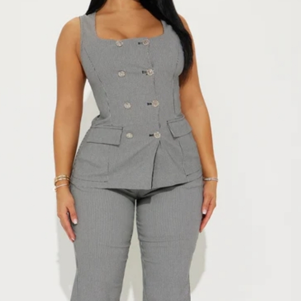 Fashion Nova Black and Gray High-Waisted Pantsuit with Peplum Detail
